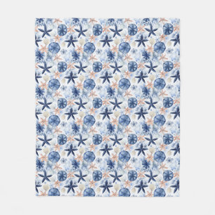 Tropical sea blue white Watercolor pattern Fleece Blanket