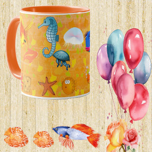 Tropical Sea Corals Ocean Marine Life Fish Orange Mug