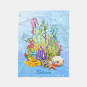 Tropical Sea Life Blue Fleece Blanket