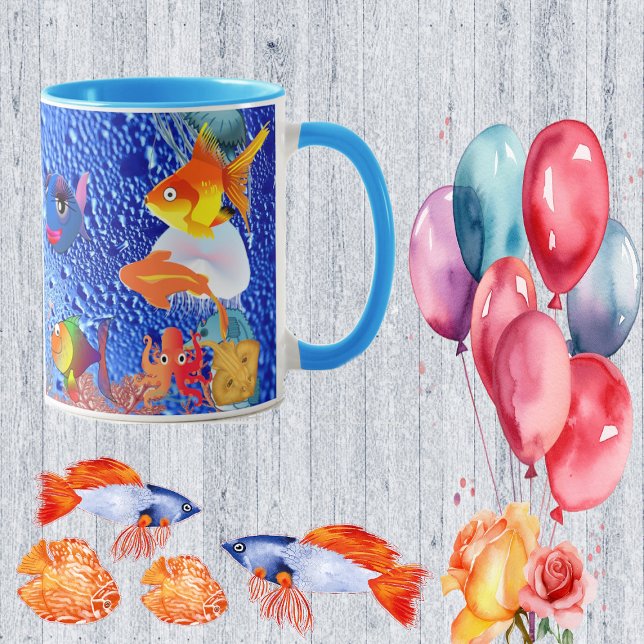  Tropical Sea Marine Life Fish Blue Ocean Bubbles Mug (Tropical Sea Marine Life Fish Blue Ocean Bubbles Mug)