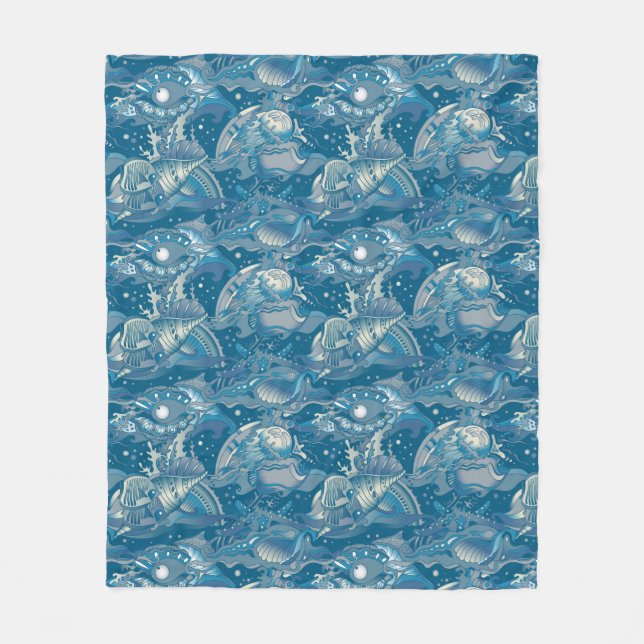 Tropical Sea Pattern Fleece Blanket (Front)