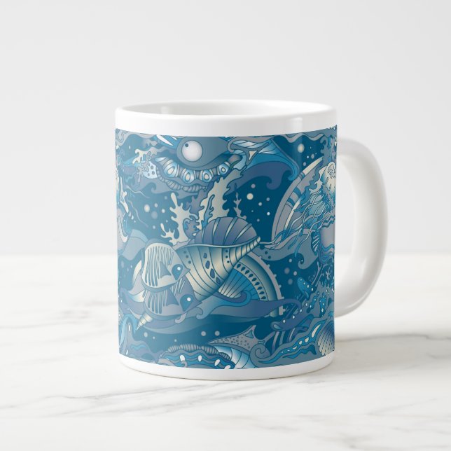 Tropical Sea Pattern Large Coffee Mug (Front Right)