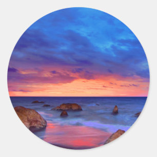 Tropical Sea Sunset Classic Round Sticker