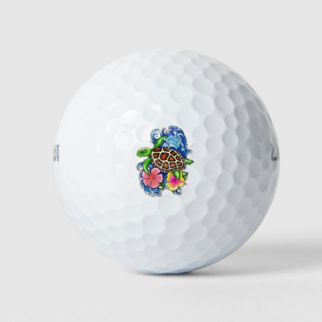 Tropical Sea Turtle and Hibiscus Golf Balls (Front)