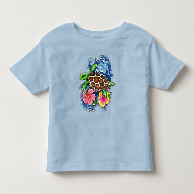 Tropical Sea Turtle and Hibiscus Toddler T-Shirt (Front)