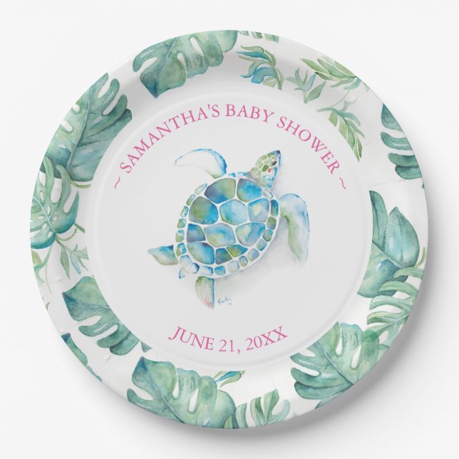 Tropical Sea Turtle Baby Shower Paper Plate (Front)