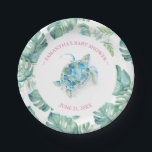 Tropical Sea Turtle Baby Shower Paper Plate<br><div class="desc">Sweet personalised plates for your tropical sea turtle themed backyard baby shower. This design features a monstera palm leaves border with a watercolor sea turtle. Personalise with the mama-to-be's name and shower date. To see the matching beach theme aloha party decor visit www.zazzle.com/dotellabelle</div>