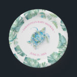 Tropical Sea Turtle Baby Shower Paper Plate<br><div class="desc">Sweet personalised plates for your tropical sea turtle themed backyard baby shower. This design features a monstera palm leaves border with a watercolor sea turtle. Personalise with the mama-to-be's name and shower date. To see the matching beach theme aloha party decor visit www.zazzle.com/dotellabelle</div>