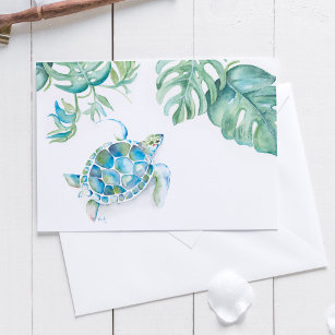 Tropical Sea Turtle Blank Inside Watercolor Thank You Card