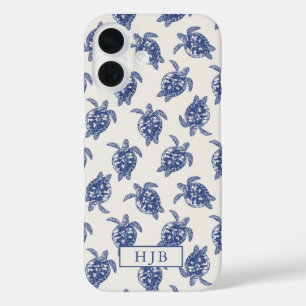 Tropical Sea Turtle Blue Sketch Monogram iPhone 16 iPhone 16 Case
