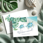 Tropical Sea Turtle Botanical Moving Announcement Postcard<br><div class="desc">Vibrant botanical watercolor moving announcement lets friends and family know about your new home sweet home! Design features my original hand painted watercolor sea turtle and monstera palm leaves in tropical shades of blue, turquoise and green. Your custom announcement (shown with "we've moved"), your name(s) and change of address details...</div>