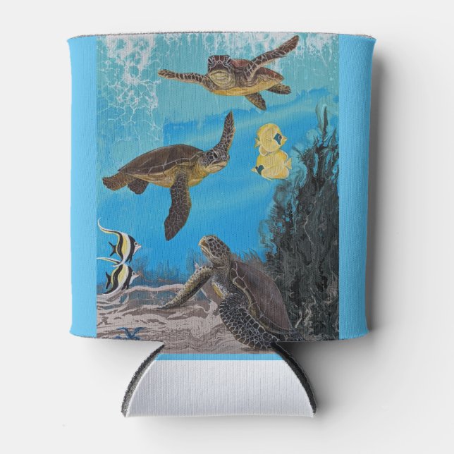 tropical sea turtle can cooler or bottle cooler   (Front)