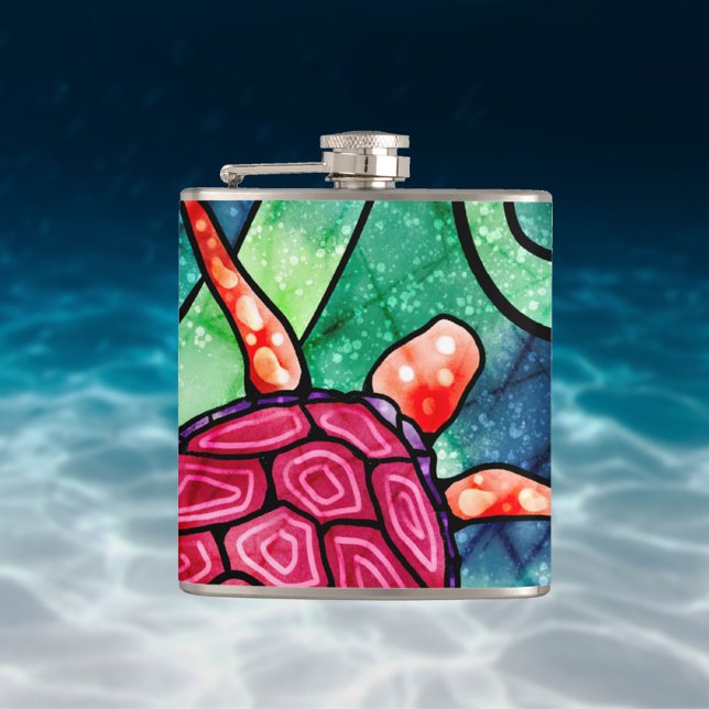 Tropical Sea Turtle Colourful Batik Style Hip Flask (Creator Uploaded)
