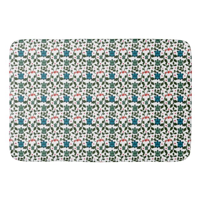 Tropical Sea Turtle Floral Pattern | Coastal Ocean Bath Mat (Front)
