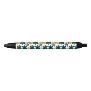 Tropical Sea Turtle Floral Pattern Coastal Ocean Black Ink Pen