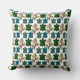 Tropical Sea Turtle Floral Pattern   Coastal Ocean Cushion