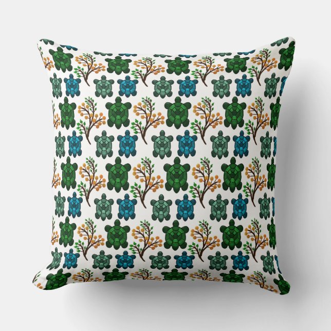 Tropical Sea Turtle Floral Pattern | Coastal Ocean Cushion (Front)
