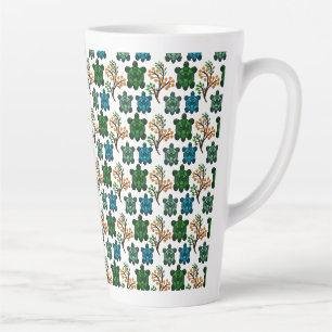 Tropical Sea Turtle Floral Pattern   Coastal Ocean Latte Mug