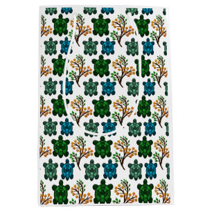 Tropical Sea Turtle Floral Pattern Coastal Ocean Medium Gift Bag