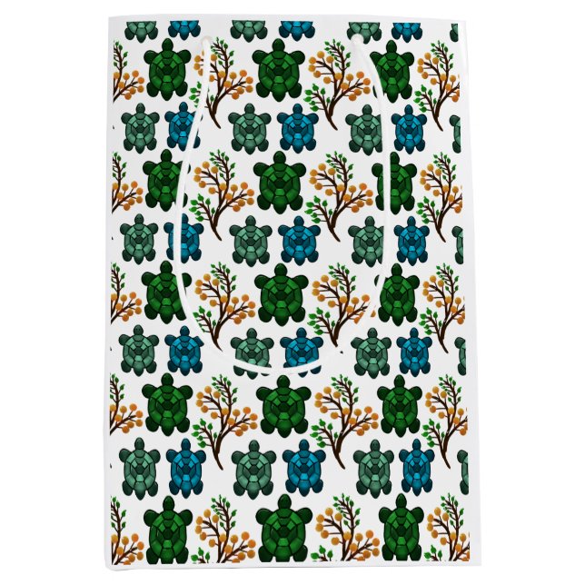 Tropical Sea Turtle Floral Pattern | Coastal Ocean Medium Gift Bag (Front)