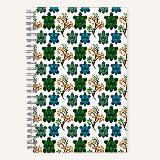 Tropical Sea Turtle Floral Pattern | Coastal Ocean Notebook (Front)
