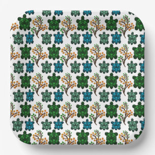Tropical Sea Turtle Floral Pattern Coastal Ocean Paper Plate
