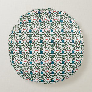 Tropical Sea Turtle Floral Pattern   Coastal Ocean Round Cushion