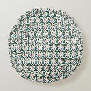 Tropical Sea Turtle Floral Pattern Coastal Ocean Round Cushion