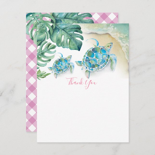 Tropical Sea Turtle Palm Leaves Thank You Note (Front/Back)