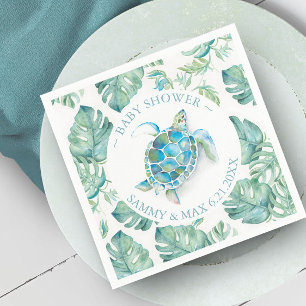 Tropical Sea Turtle Watercolor Baby Shower Napkin