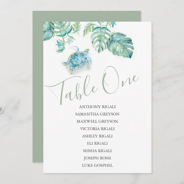Tropical Sea Turtle Wedding Seating Chart Invitation (Front/Back)