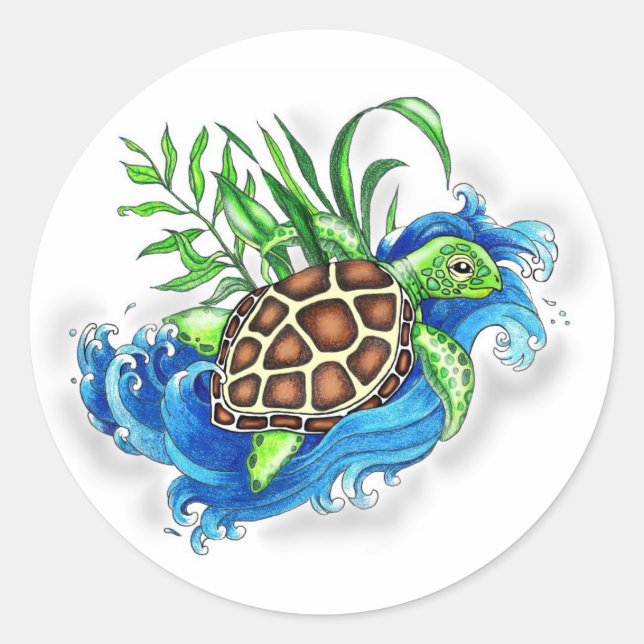 Tropical Sea Turtles Classic Round Sticker (Front)