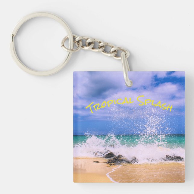 Tropical Sea Wave Splash Key Ring (Front)