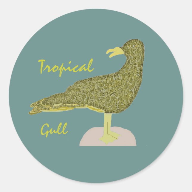 Tropical Seagull-Brown Classic Round Sticker (Front)
