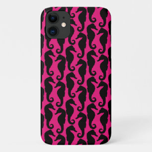Tropical Seahorse Silhouettes - Black Pink iPhone 11 Case