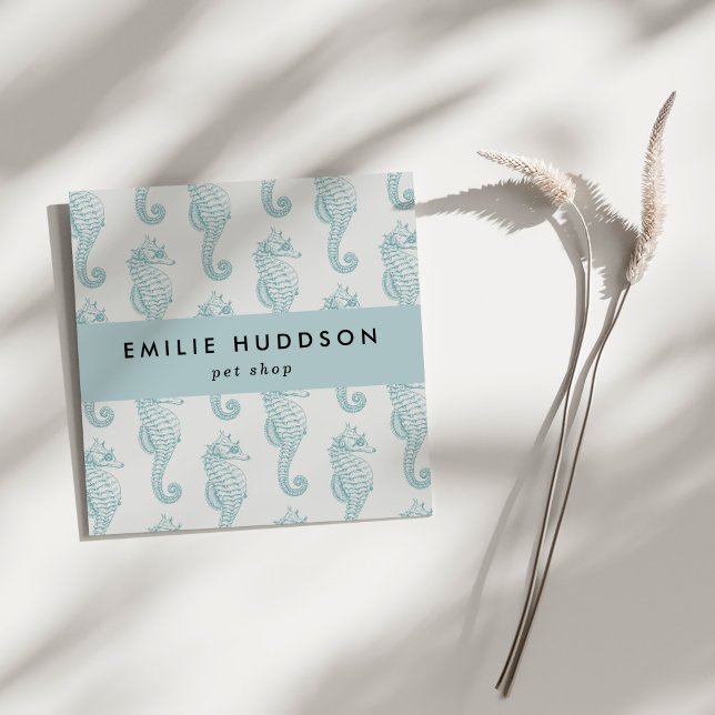 Tropical Seahorses, Fish Shop, Pet Shop, Aquariums Square Business Card (Creator Uploaded)