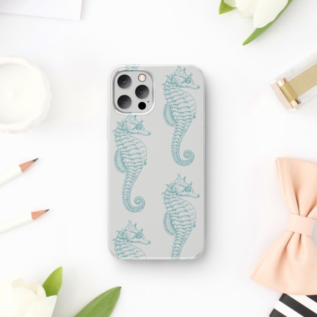 Tropical Seahorses, Seahorse Pattern - Blue Gray Case-Mate iPhone Case (Creator Uploaded)
