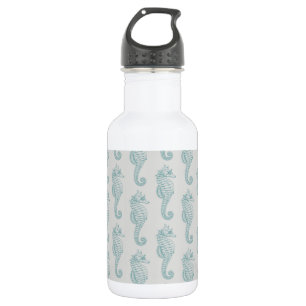 Tropical Seahorses, Seahorse Pattern - Blue Grey 532 Ml Water Bottle
