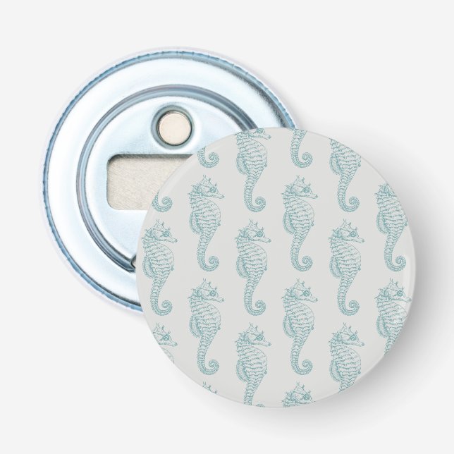 Tropical Seahorses, Seahorse Pattern - Blue Grey Bottle Opener (Front)