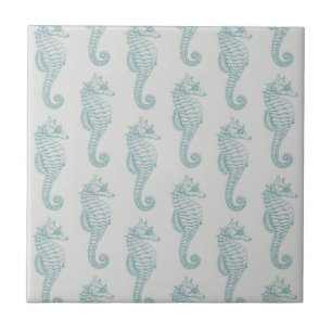Tropical Seahorses, Seahorse Pattern - Blue Grey Ceramic Tile