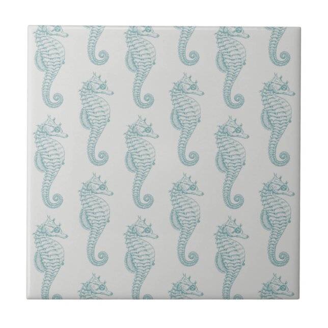 Tropical Seahorses, Seahorse Pattern - Blue Grey Ceramic Tile (Front)