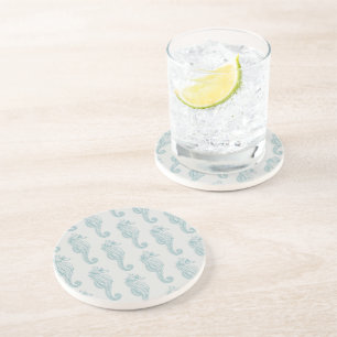 Tropical Seahorses, Seahorse Pattern - Blue Grey Coaster