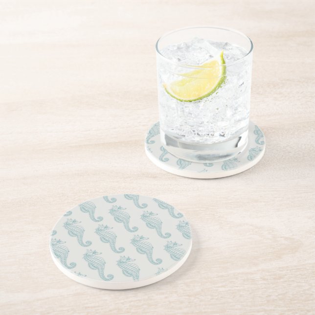 Tropical Seahorses, Seahorse Pattern - Blue Grey Coaster (Side)
