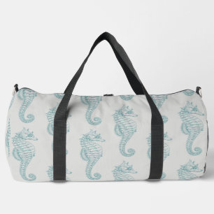 Tropical Seahorses, Seahorse Pattern - Blue Grey Duffle Bag