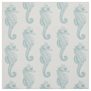 Tropical Seahorses, Seahorse Pattern - Blue Grey Fabric