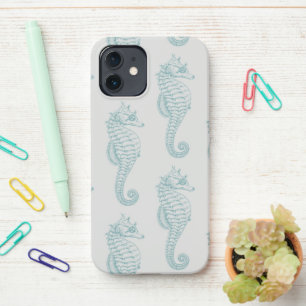 Tropical Seahorses, Seahorse Pattern - Blue Grey iPhone 12 Case