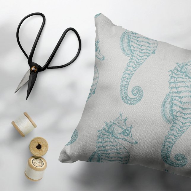 Tropical Seahorses, Seahorse Pattern - Blue Grey Pillowcase (Creator Uploaded)
