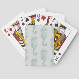 Tropical Seahorses, Seahorse Pattern - Blue Grey Playing Cards
