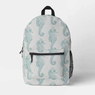 Tropical Seahorses, Seahorse Pattern - Blue Grey Printed Backpack