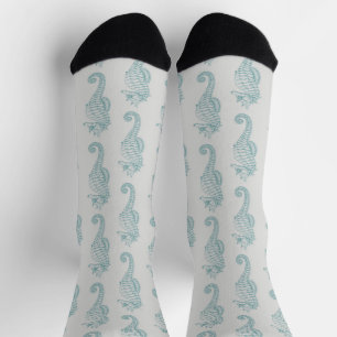 Tropical Seahorses, Seahorse Pattern - Blue Grey Socks